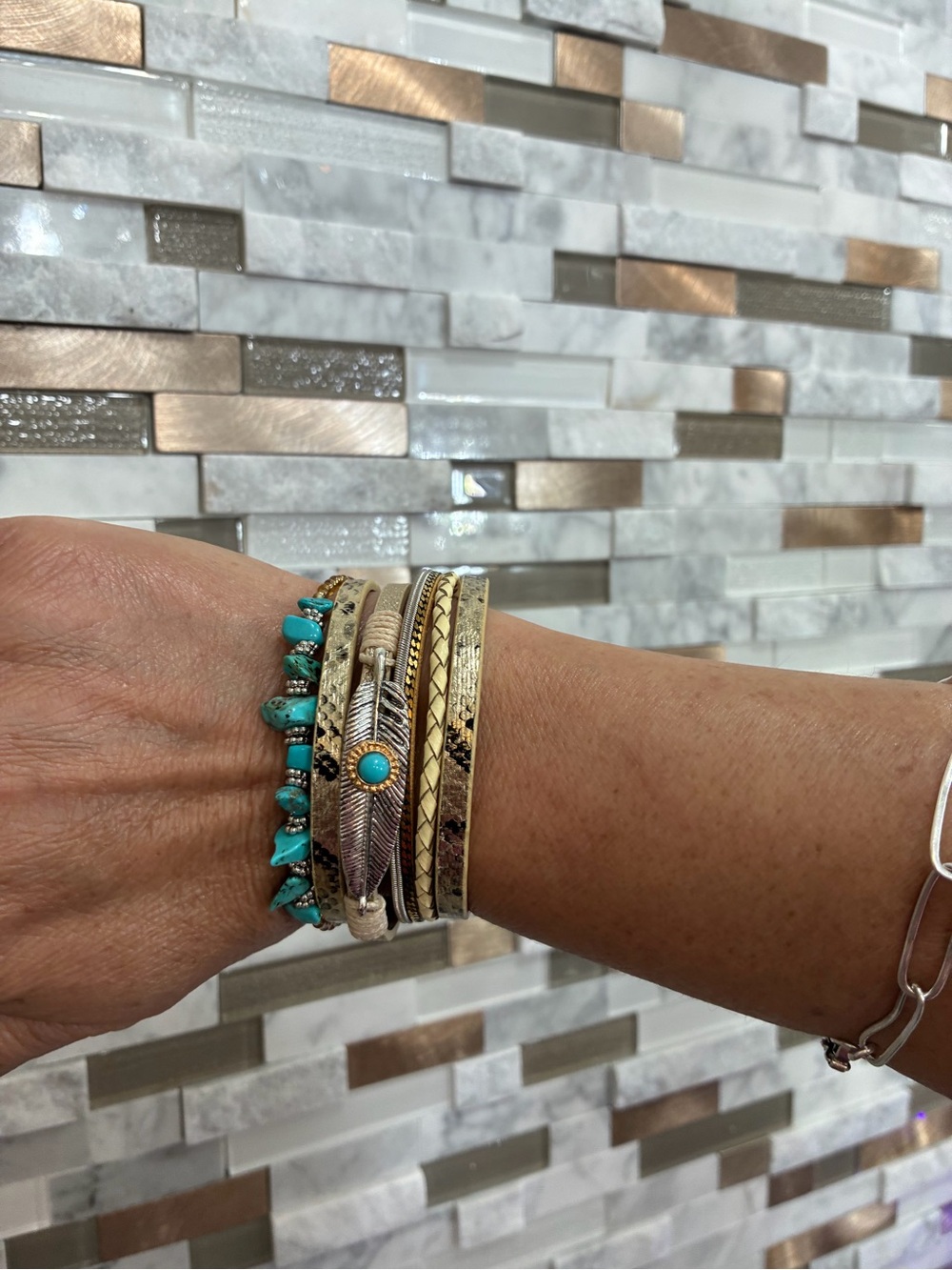 Turquoise and Gold Layered Bracelet Set
